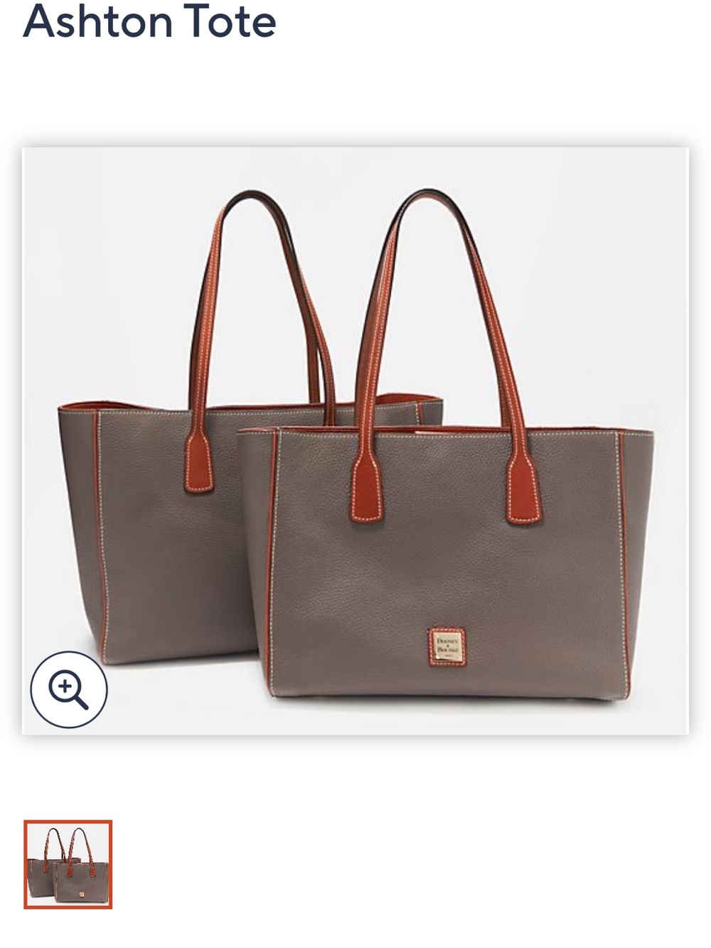 Dooney & Bourke Pebble Leather Taupe/Grey Tote with Brown Trim